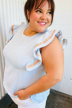 Load image into Gallery viewer, Chambray Embroidered Flutter Sleeve Top