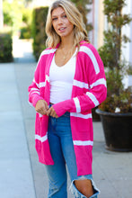 Load image into Gallery viewer, Hot Pink Stripe Open Sweater Cardigan