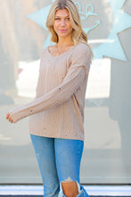 Load image into Gallery viewer, Dueling Dreams Taupe Distressed V Neck Sweater