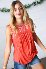 Load image into Gallery viewer, Orange-Red Embroidery Lace Edge Yoke Top