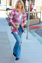 Load image into Gallery viewer, Magenta Plaid Fringe Button Down Shacket
