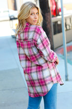 Load image into Gallery viewer, Magenta Plaid Fringe Button Down Shacket