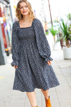 Load image into Gallery viewer, Keep You Close Black Smocking Ditsy Floral Woven Dress