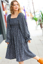 Load image into Gallery viewer, Keep You Close Black Smocking Ditsy Floral Woven Dress