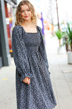 Load image into Gallery viewer, Keep You Close Black Smocking Ditsy Floral Woven Dress
