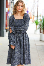Load image into Gallery viewer, Keep You Close Black Smocking Ditsy Floral Woven Dress