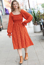 Load image into Gallery viewer, Keep You Close Rust Smocking Ditsy Floral Woven Dress