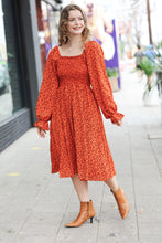 Load image into Gallery viewer, Keep You Close Rust Smocking Ditsy Floral Woven Dress