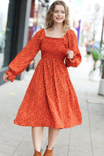 Load image into Gallery viewer, Keep You Close Rust Smocking Ditsy Floral Woven Dress