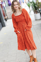 Load image into Gallery viewer, Keep You Close Rust Smocking Ditsy Floral Woven Dress