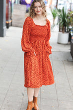 Load image into Gallery viewer, Keep You Close Rust Smocking Ditsy Floral Woven Dress