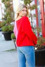 Load image into Gallery viewer, Red Fuchsia Half &amp; Half V Neck Sweater