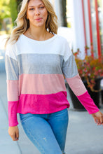 Load image into Gallery viewer, Ivory &amp; Fuchsia Color Block Hacci Top