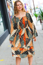 Load image into Gallery viewer, Feeling Bold Taupe &amp; Chocolate Boho Patchwork Midi Dress