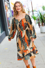 Load image into Gallery viewer, Feeling Bold Taupe &amp; Chocolate Boho Patchwork Midi Dress