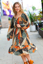 Load image into Gallery viewer, Feeling Bold Taupe &amp; Chocolate Boho Patchwork Midi Dress