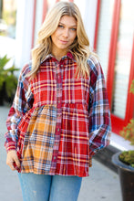 Load image into Gallery viewer, Terracotta &amp; Mustard Plaid Color Block Babydoll Top