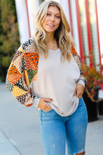 Load image into Gallery viewer, Taupe Animal Patchwork Print Dolman V Neck Top