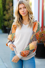 Load image into Gallery viewer, Taupe Animal Patchwork Print Dolman V Neck Top