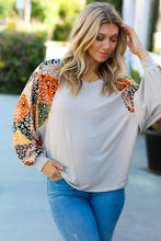 Load image into Gallery viewer, Taupe Animal Patchwork Print Dolman V Neck Top