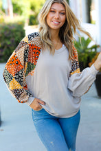 Load image into Gallery viewer, Taupe Animal Patchwork Print Dolman V Neck Top