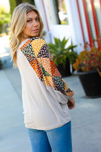 Load image into Gallery viewer, Taupe Animal Patchwork Print Dolman V Neck Top
