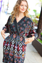 Load image into Gallery viewer, Straight To My Heart Charcoal Boho Paisley Surplice Dress