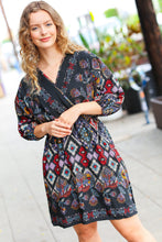 Load image into Gallery viewer, Straight To My Heart Charcoal Boho Paisley Surplice Dress