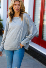 Load image into Gallery viewer, Heather Grey Drop Shoulder Bubble Sleeve Outseam Top