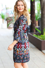 Load image into Gallery viewer, Straight To My Heart Charcoal Boho Paisley Surplice Dress