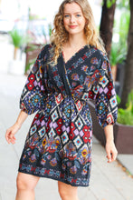 Load image into Gallery viewer, Straight To My Heart Charcoal Boho Paisley Surplice Dress