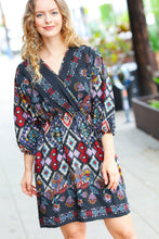 Load image into Gallery viewer, Straight To My Heart Charcoal Boho Paisley Surplice Dress