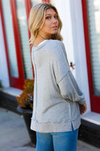 Load image into Gallery viewer, Heather Grey Drop Shoulder Bubble Sleeve Outseam Top