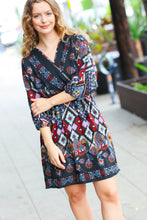 Load image into Gallery viewer, Straight To My Heart Charcoal Boho Paisley Surplice Dress