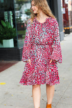 Load image into Gallery viewer, Ruffles &amp; Champagne Fuchsia Dot Tie V Neck Ruffle Dress