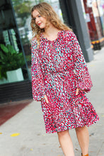 Load image into Gallery viewer, Ruffles &amp; Champagne Fuchsia Dot Tie V Neck Ruffle Dress