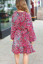 Load image into Gallery viewer, Ruffles &amp; Champagne Fuchsia Dot Tie V Neck Ruffle Dress