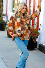 Load image into Gallery viewer, Rust &amp; Taupe Multi Leopard Patchwork Tie String Top