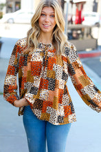 Load image into Gallery viewer, Rust &amp; Taupe Multi Leopard Patchwork Tie String Top