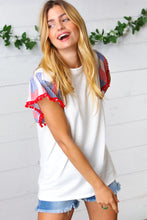 Load image into Gallery viewer, Patriotic Pom Pom Lace Flutter Sleeve Top