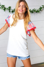 Load image into Gallery viewer, Patriotic Pom Pom Lace Flutter Sleeve Top