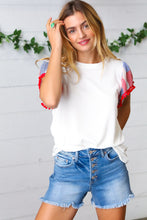Load image into Gallery viewer, Patriotic Pom Pom Lace Flutter Sleeve Top