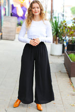 Load image into Gallery viewer, Relaxed Fun Black Smocked Waist Palazzo Pants