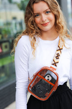 Load image into Gallery viewer, Rust &amp; Clear Cross Body Bag with Embroidered Strap
