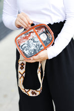 Load image into Gallery viewer, Rust &amp; Clear Cross Body Bag with Embroidered Strap