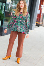 Load image into Gallery viewer, In My Thoughts Hunter Green Floral Babydoll Top