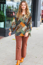 Load image into Gallery viewer, Get To Know You Black/Olive Floral Patchwork Keyhole Tie Top