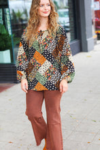 Load image into Gallery viewer, Get To Know You Black/Olive Floral Patchwork Keyhole Tie Top