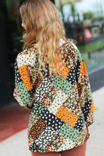 Load image into Gallery viewer, Get To Know You Black/Olive Floral Patchwork Keyhole Tie Top