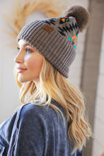 Load image into Gallery viewer, CC Exclusive Taupe Tribal Knit Beanie w/Pompom